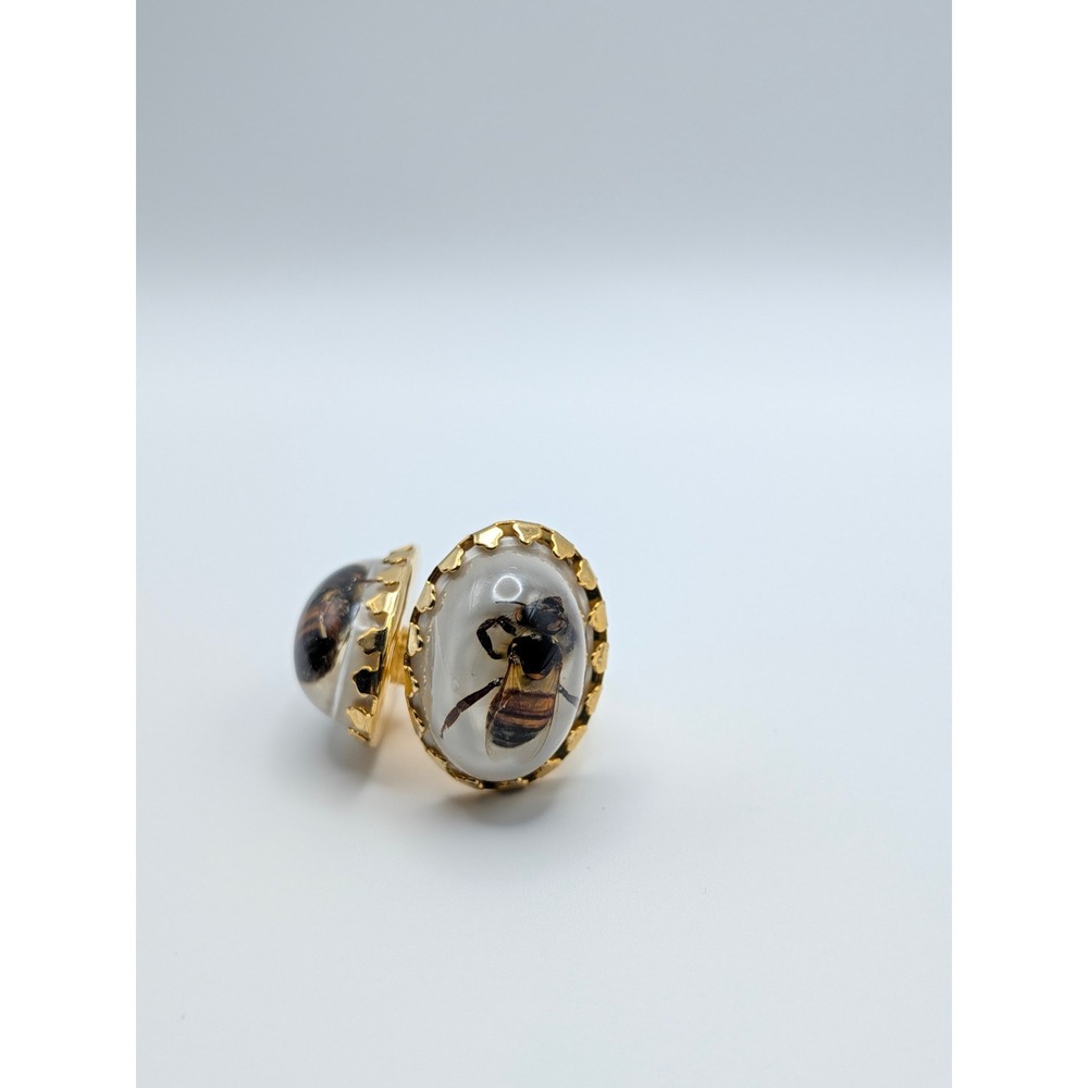 Vintage Real Honey Bee Taxidermy Cufflinks Gold Tone Resin Insect Jewelry Mens